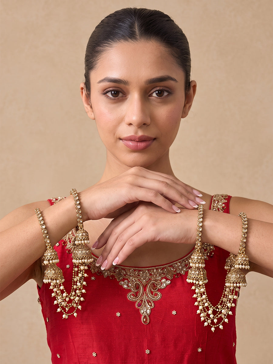 Shriva Jhumki Bangle Set-Antique Gold