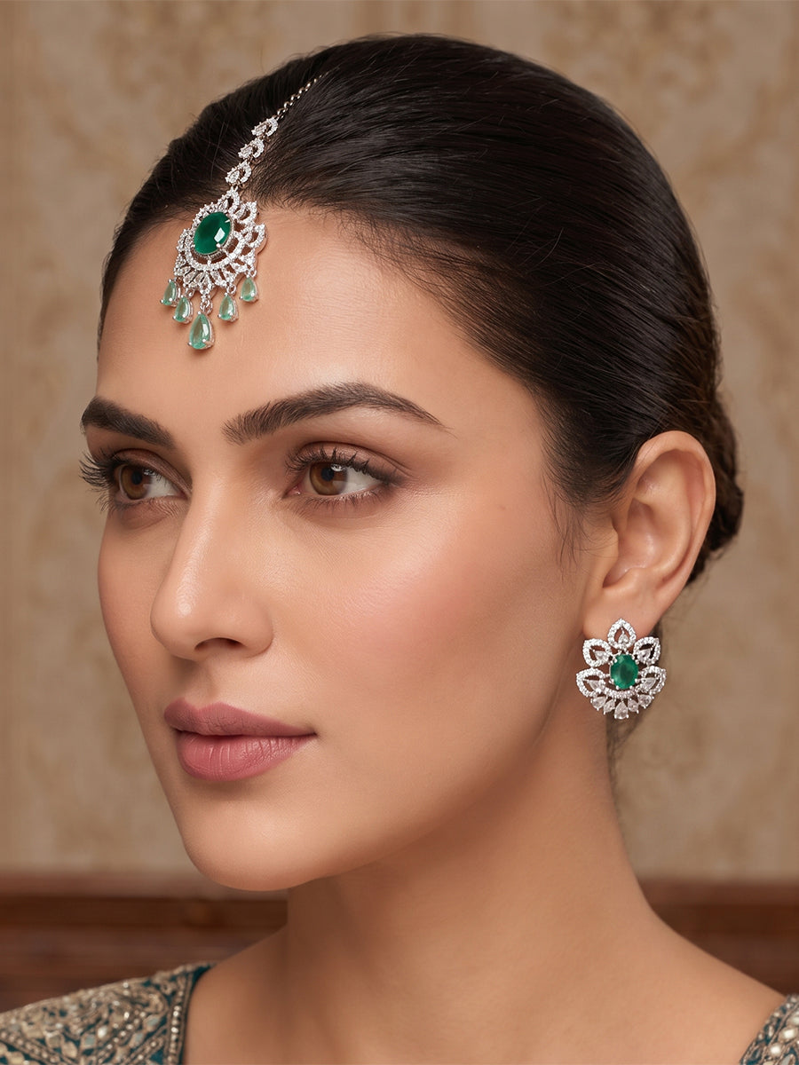 Richa Earrings & Tikka-Rama Green