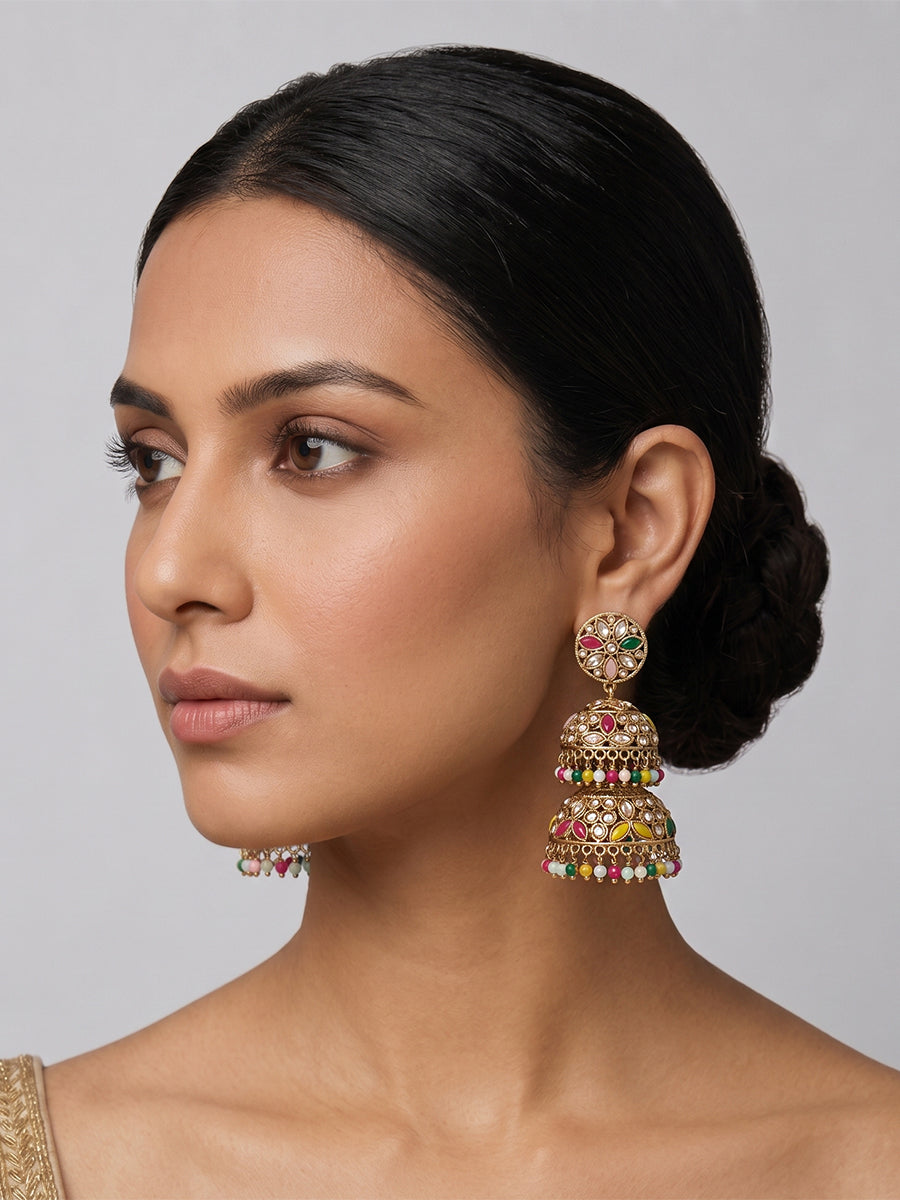 Meenaz Jhumki Earrings - Multicolor