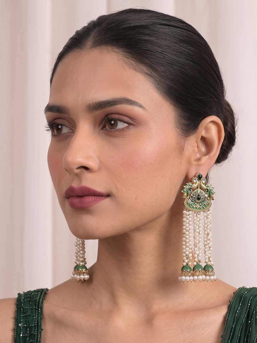 Nimisha Long Earrings-Green