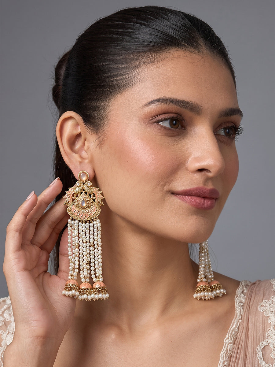 Nimisha Long Earrings-Peach