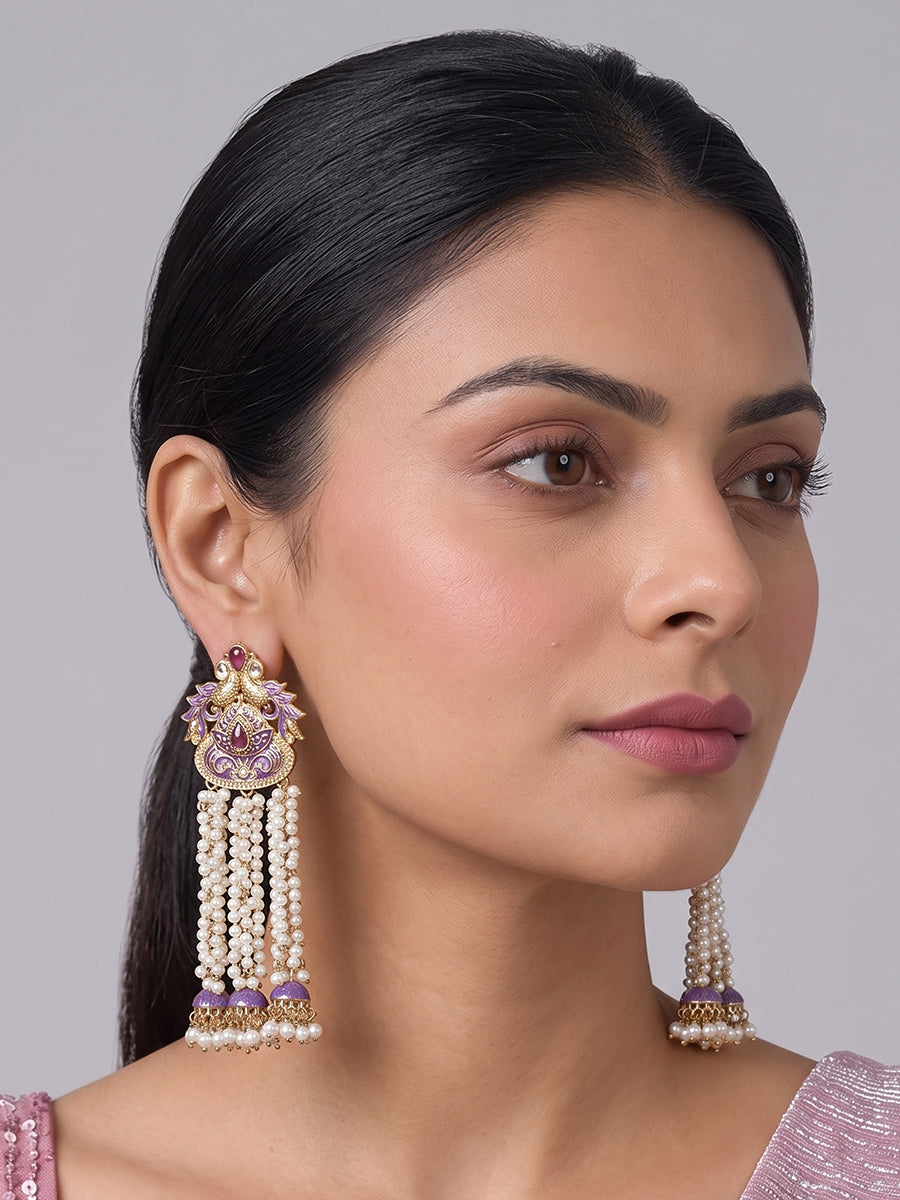 Nimisha Long Earrings-Purple