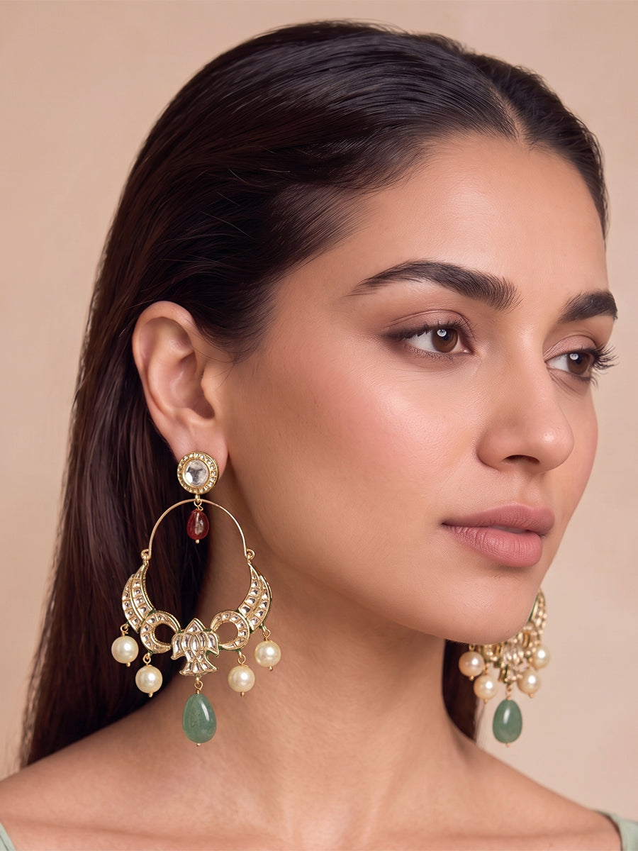 Pargati Kundan Hoop Earrings - Mint Green