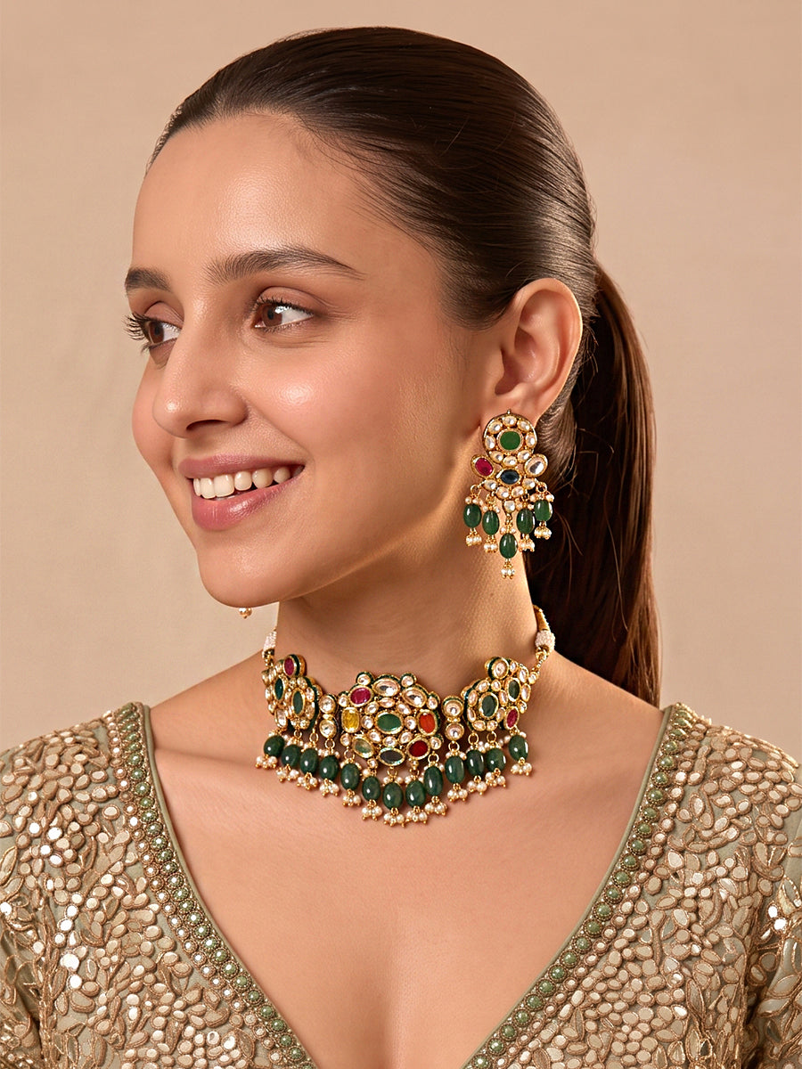 Rajasthan Choker Necklace Set-Multicolor