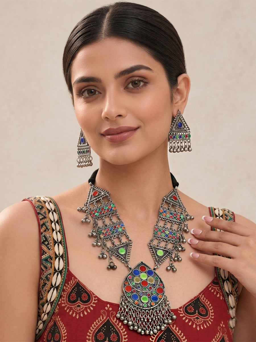 Alvina Long Necklace Set-Multicolor