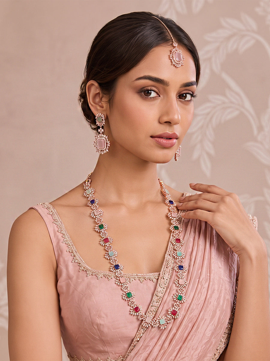 Tanisha Cz Long Necklace Set-Multicolor