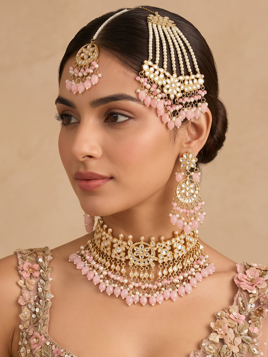 Mehrish Necklace Set-Pastel Pink