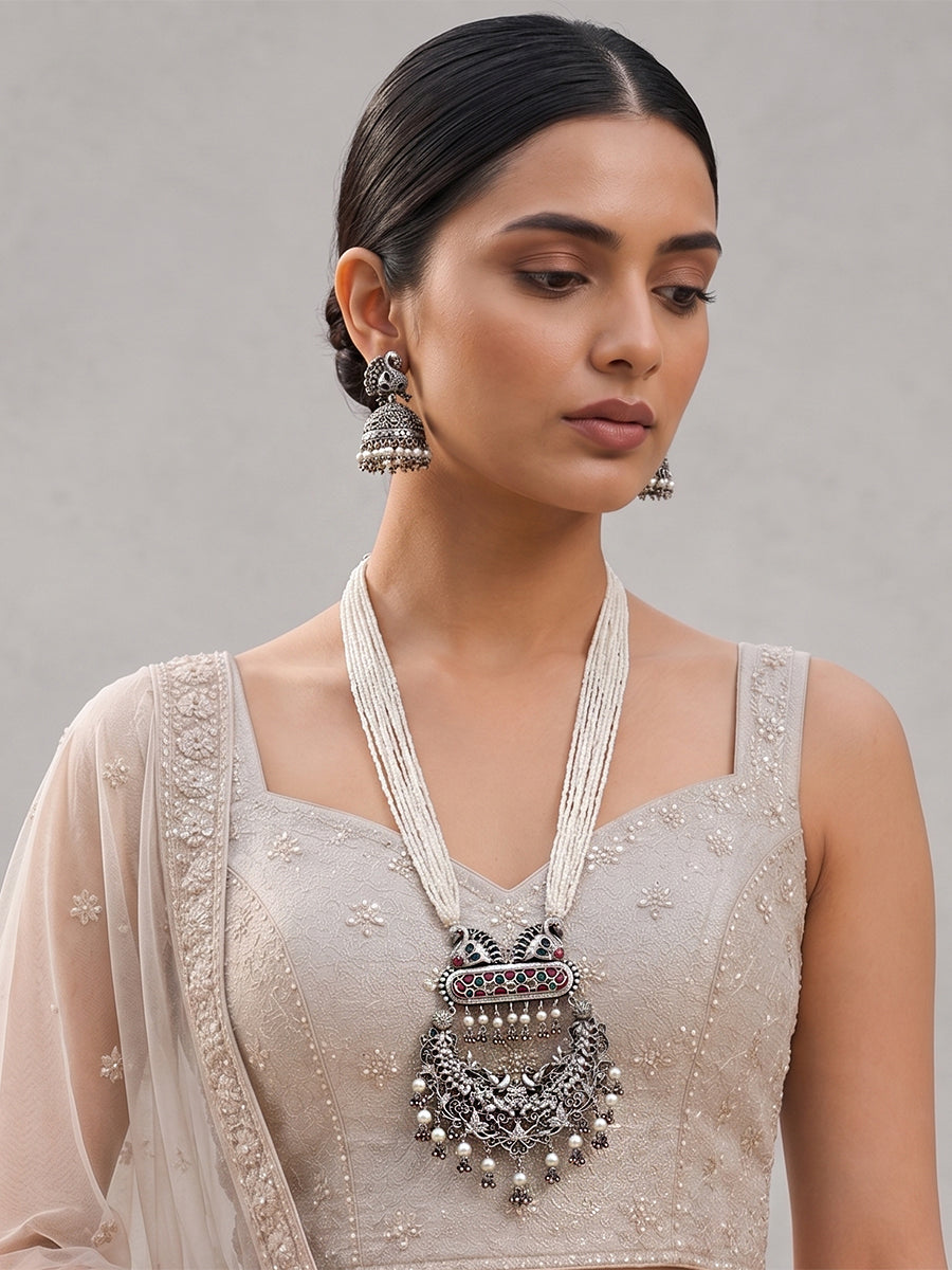 Esha Long Necklace Set-Pink/Green