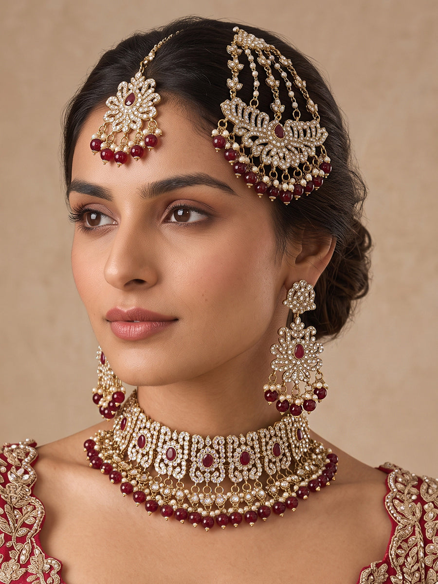 Nargis Necklace Set-Maroon