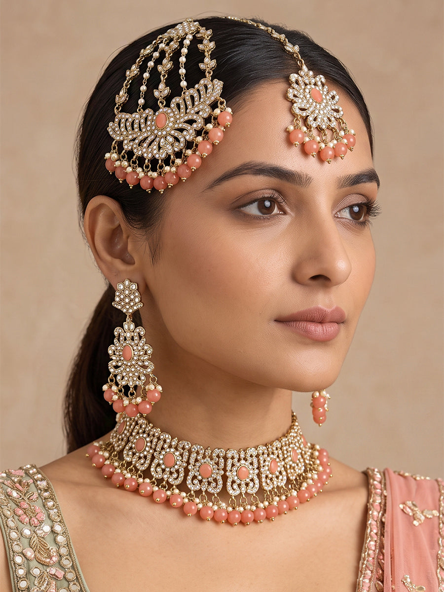 Nargis Necklace Set-Pink