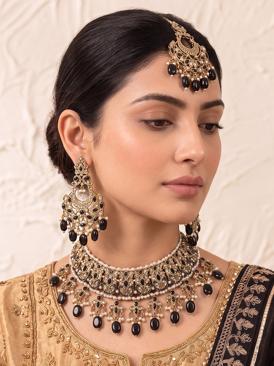 Anushri Polki Bib Necklace Set-Black