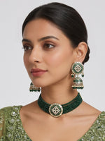 Ishrat Mirror Choker Necklace Set - Green