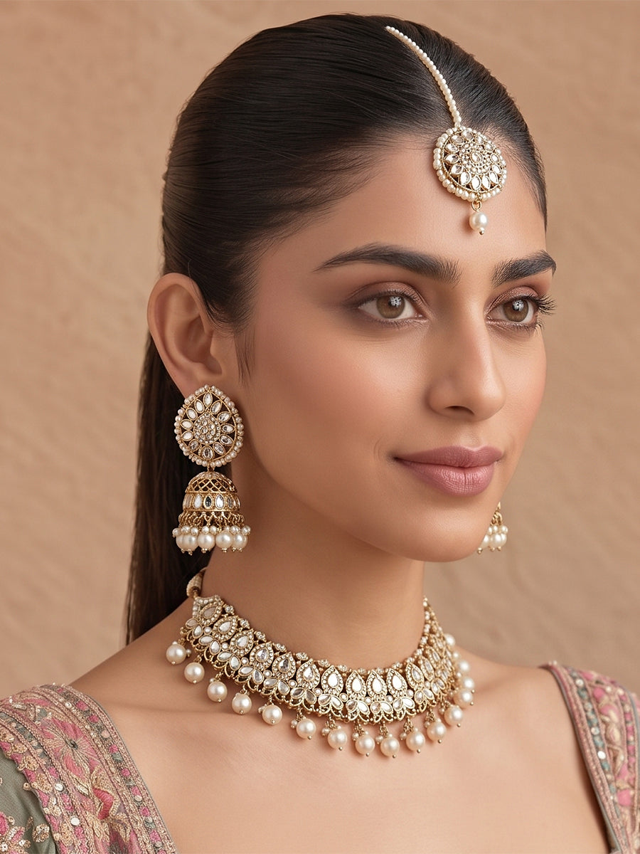 Shirin Mirror Necklace Set -Pearl