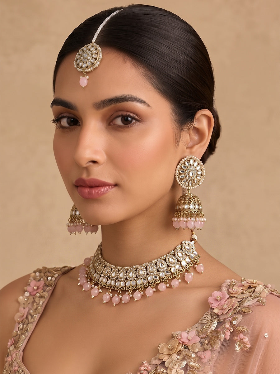 Shirin Mirror Necklace Set - Pastel pink