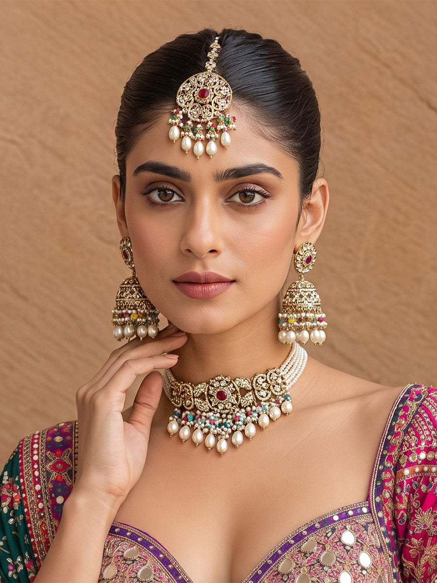 takshi Mirror Choker Necklace Set-Multicolor