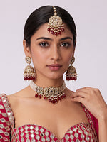 Takshi Mirror Choker Necklace Set-Maroon