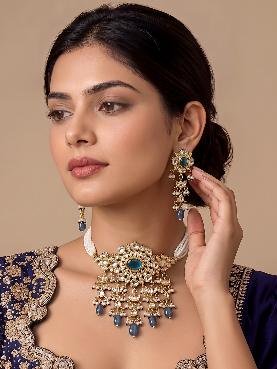 Pavitra Choker Necklace Set-Blue