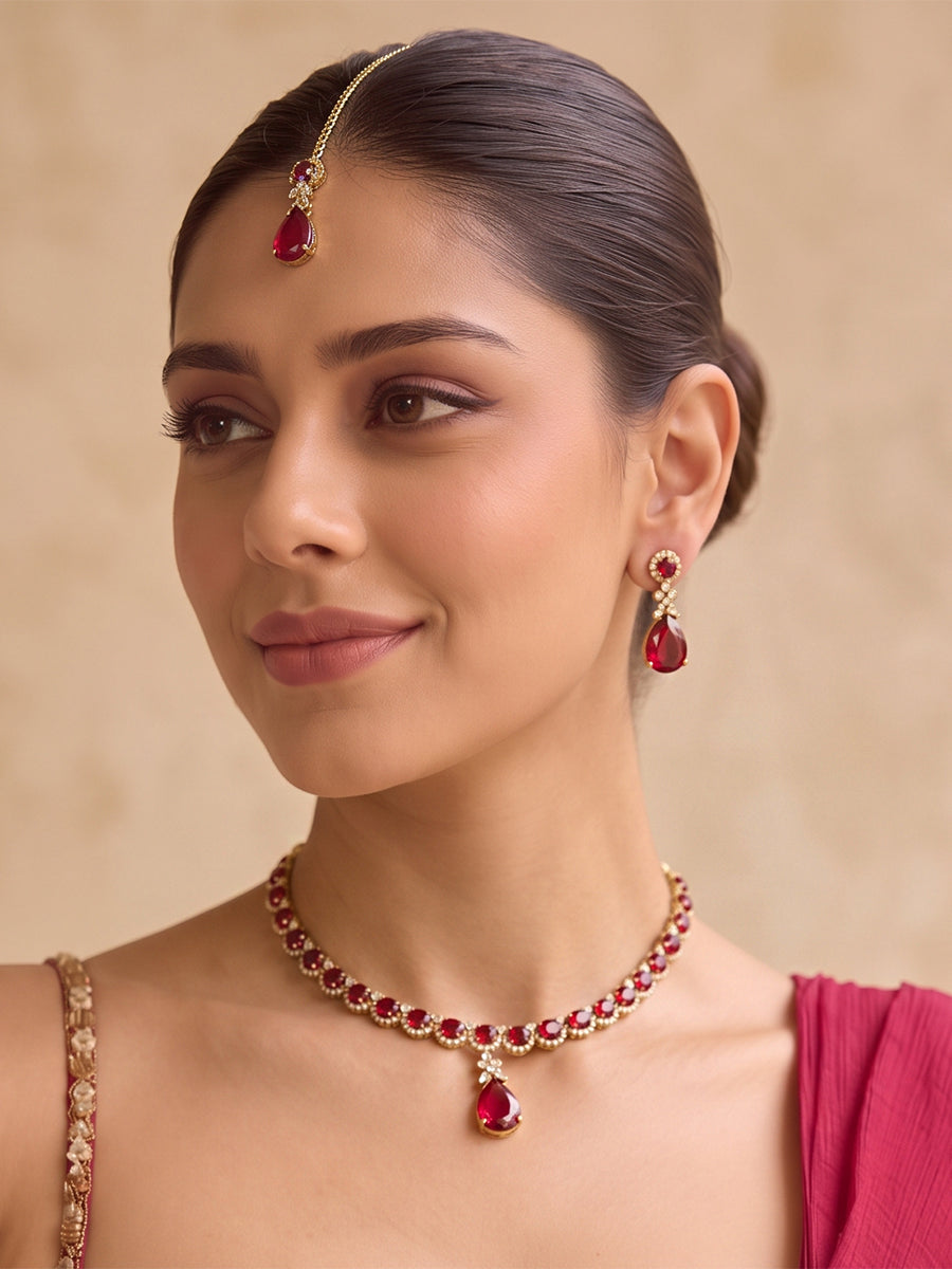 Noah Pendant Necklace set - Maroon 