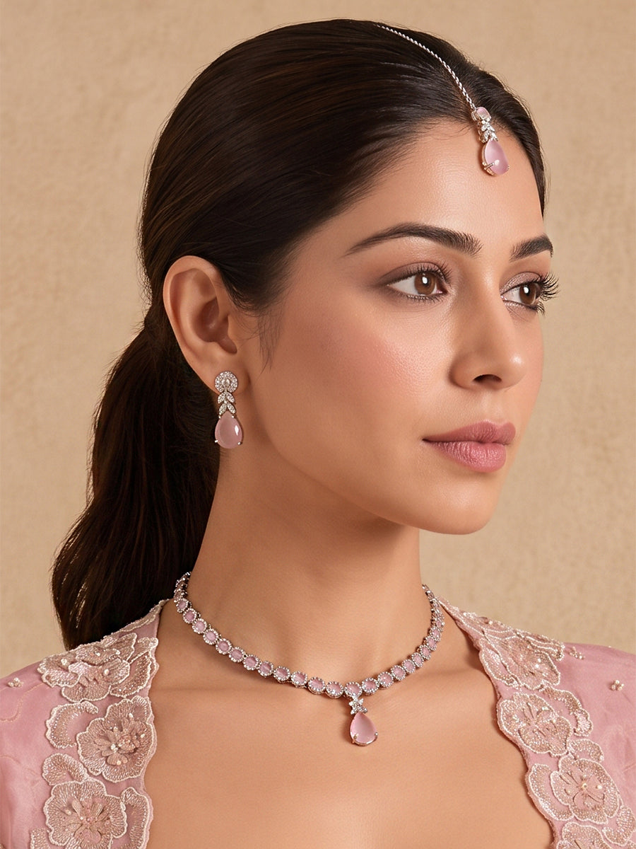 Noah Pendant Necklace set  - Pastel pink