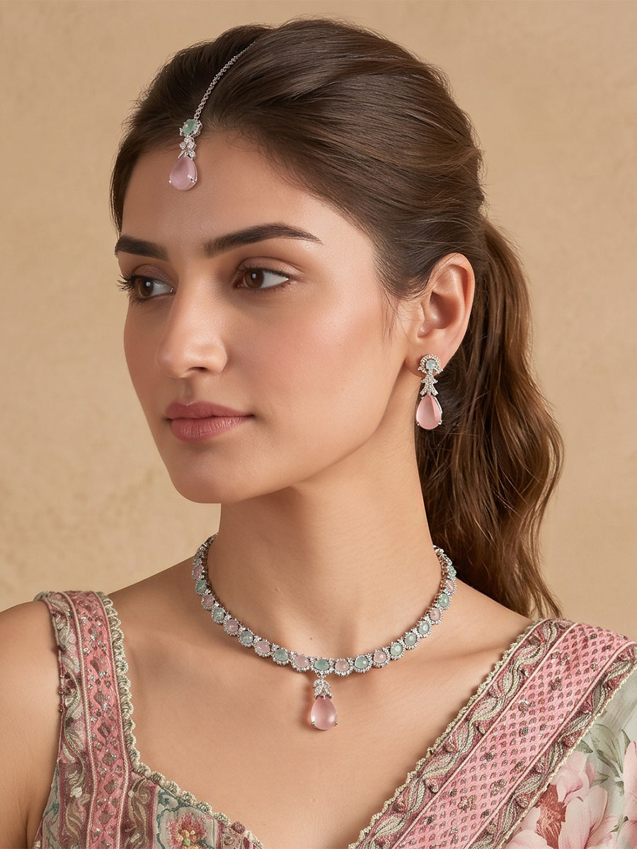 Noah Pendant Necklace set - Mint Pink