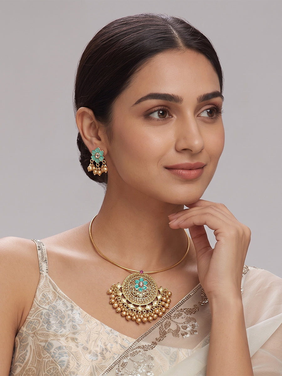Pragya Hasli Necklace Set-Turquoise