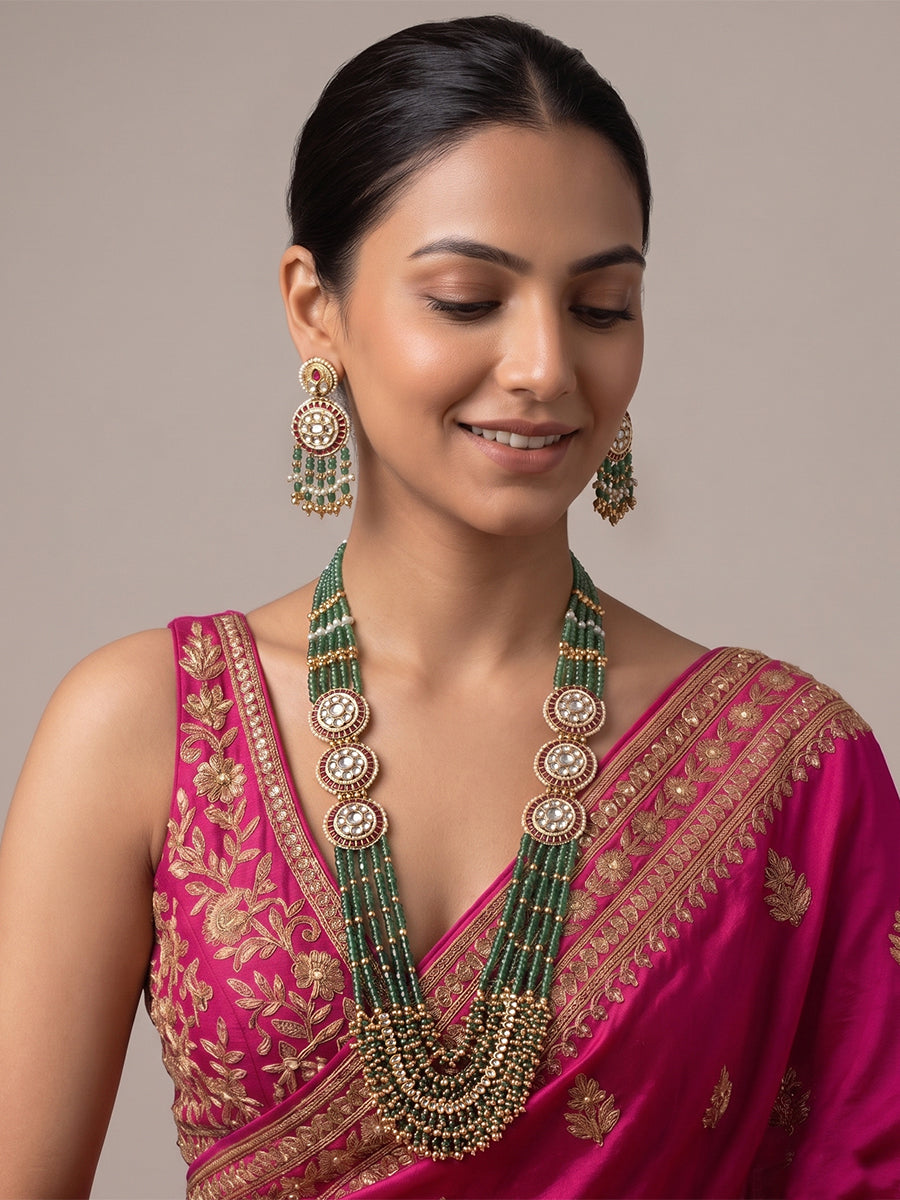 Multan Long Necklace Set-Mint green