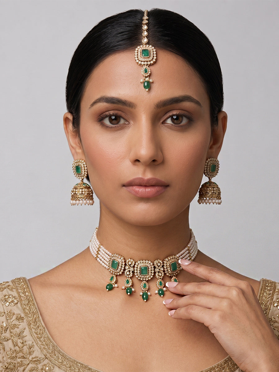 Jivika Choker Necklace Set  - Green