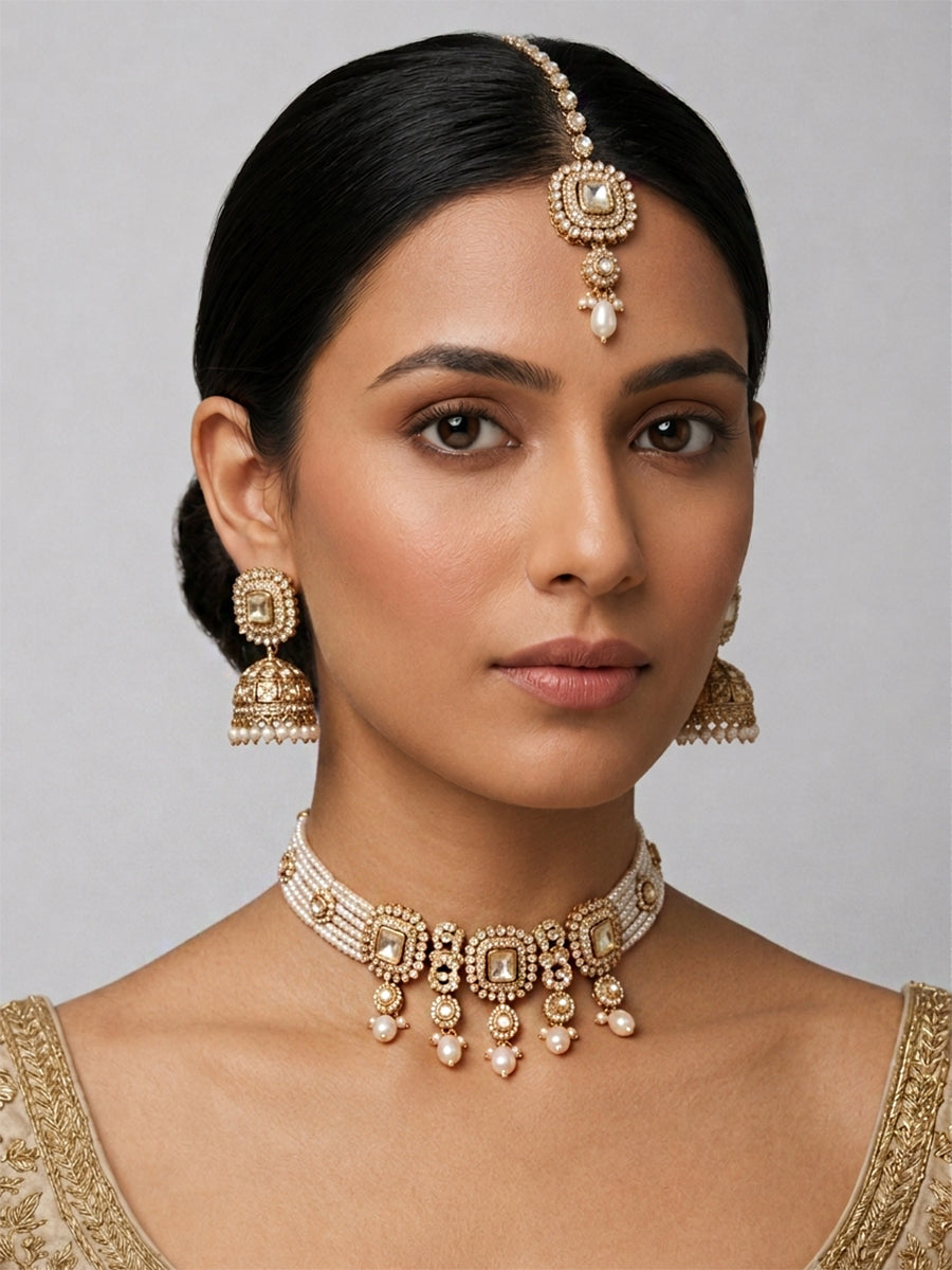Jivika Choker Necklace Set  - Pearl