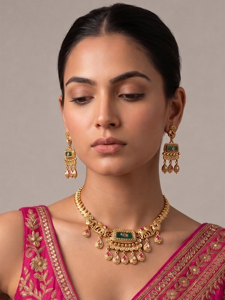 Urjita Bib Necklace Set-Mint Green