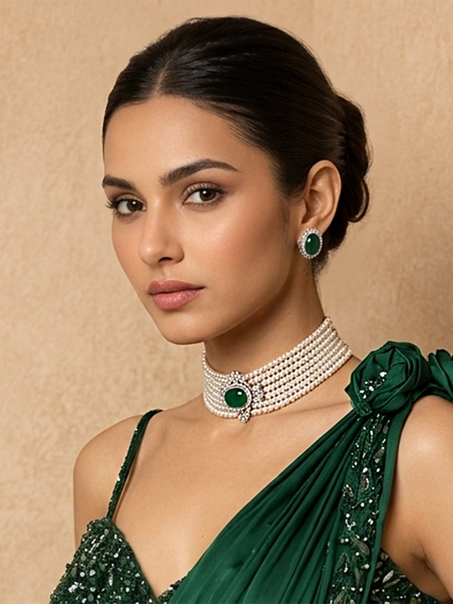 Alina Choker Necklace Set- Green