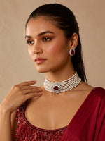 Alina Choker Necklace Set-Maroon