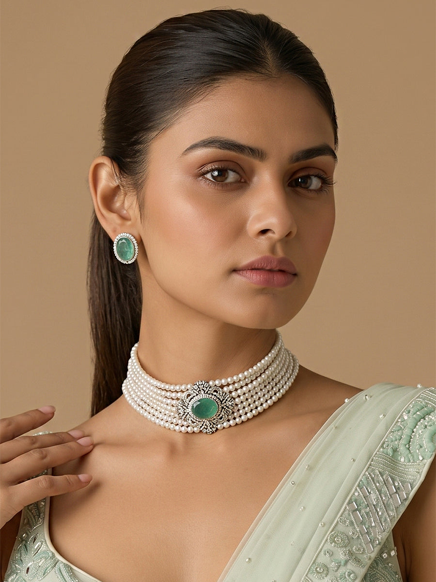 Alina Choker Necklace Set-Mint Green