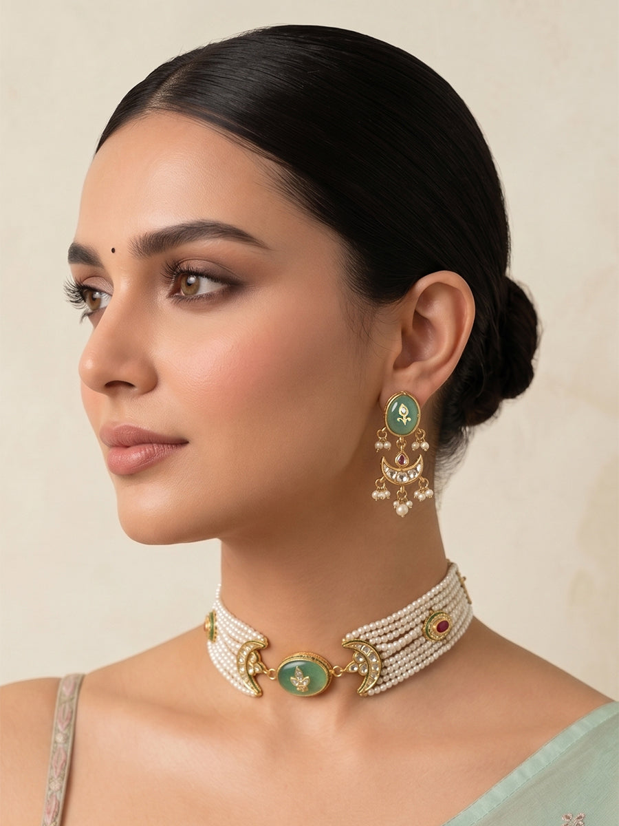 Antra Choker Necklace Setb- Mint green
