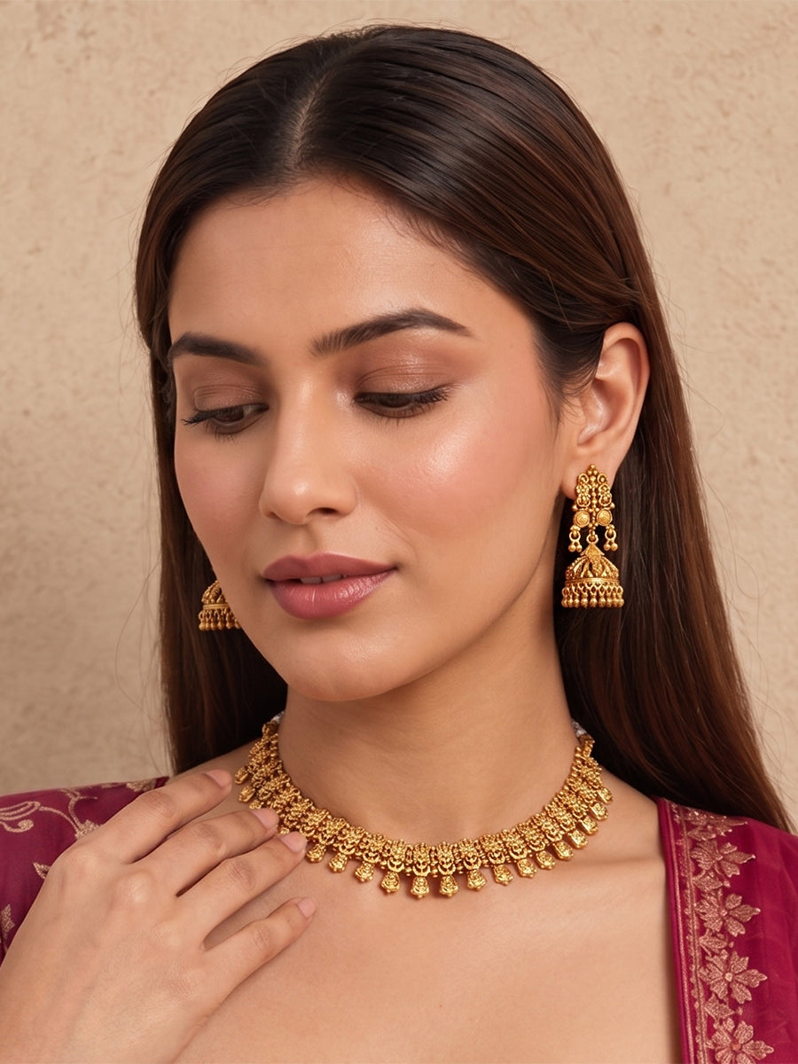 Meghna Necklace Set-Gold