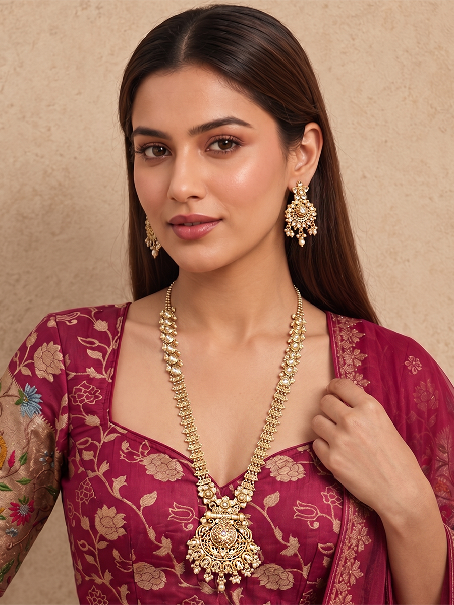 Ambika Long Necklace Set-Gold