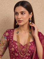 Prajna Layered Necklace Set South Asian Jewelry Set with Fast International Delivery-Gold