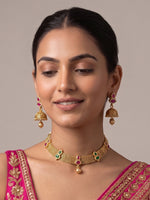 Aditri Bib Necklace Set  - Pink/Green