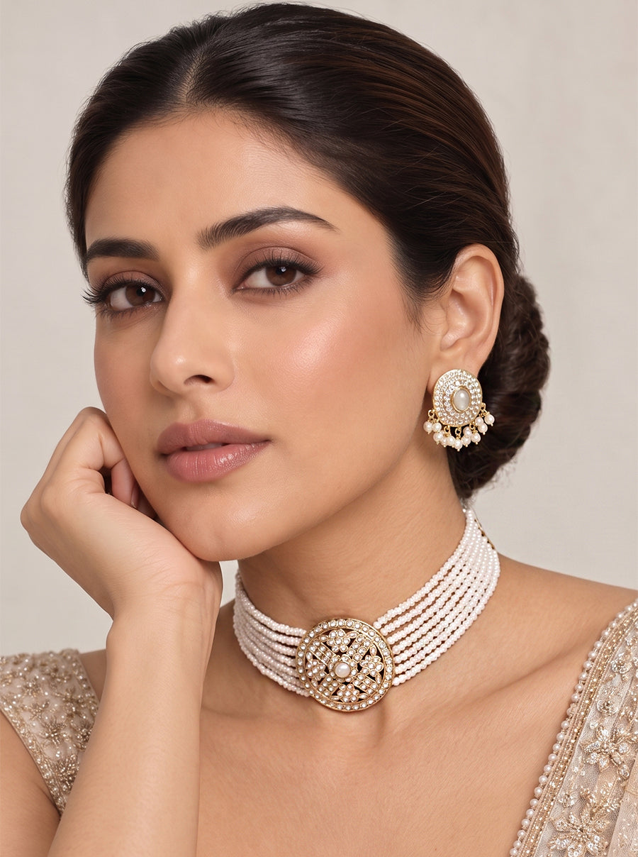 Amna Choker Necklace Set-Gold