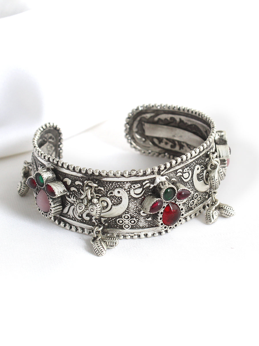 Aabha Silver Cuff Bangle / Bracelet-Multicolor