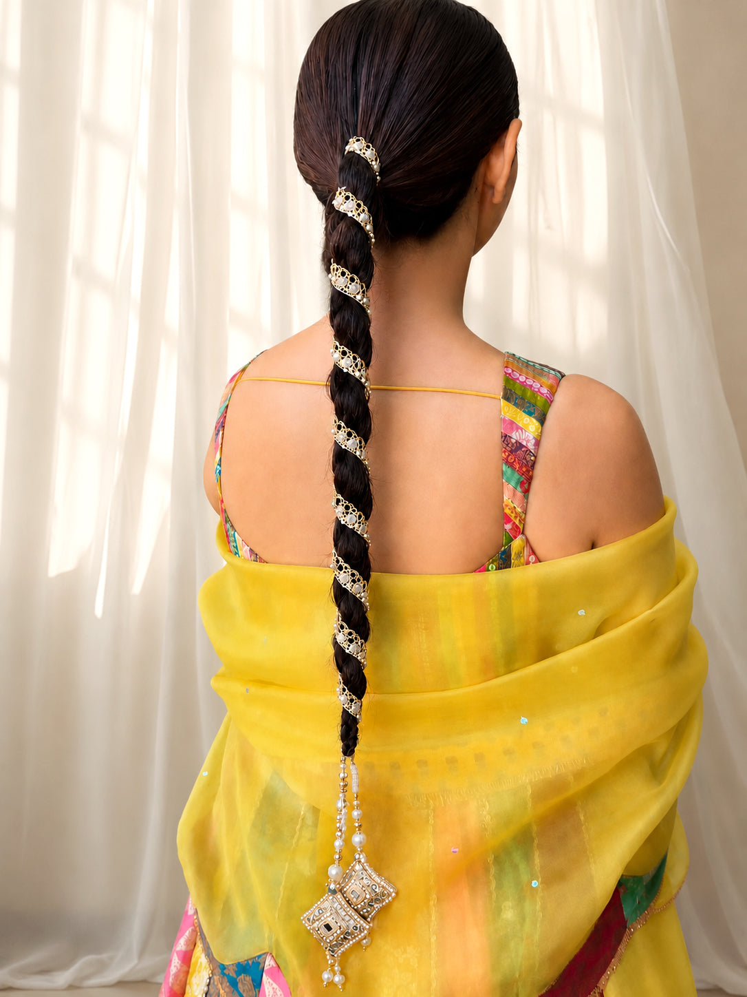 Takshi Wrap Parandi Paranda Punjabi Parandi for Bridal & Festive Wear - Antique gold 