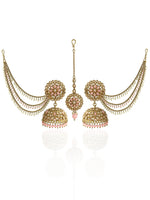 Shiza Jhumki Earrings with Earchain & Tikka-Pastel Pink
