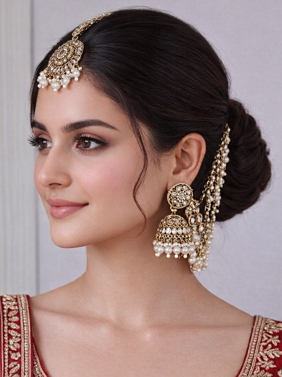 Ivana Mirror Jumki Earrings Tikka With Ear Chain