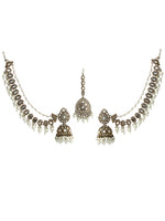 Nirvi Mirror Earrings Tikka With Ear Chain-Antique Gold