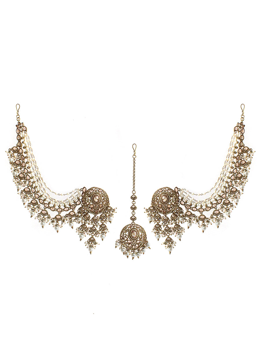 Shairy Earrings with Earchain & Tikka-Gold