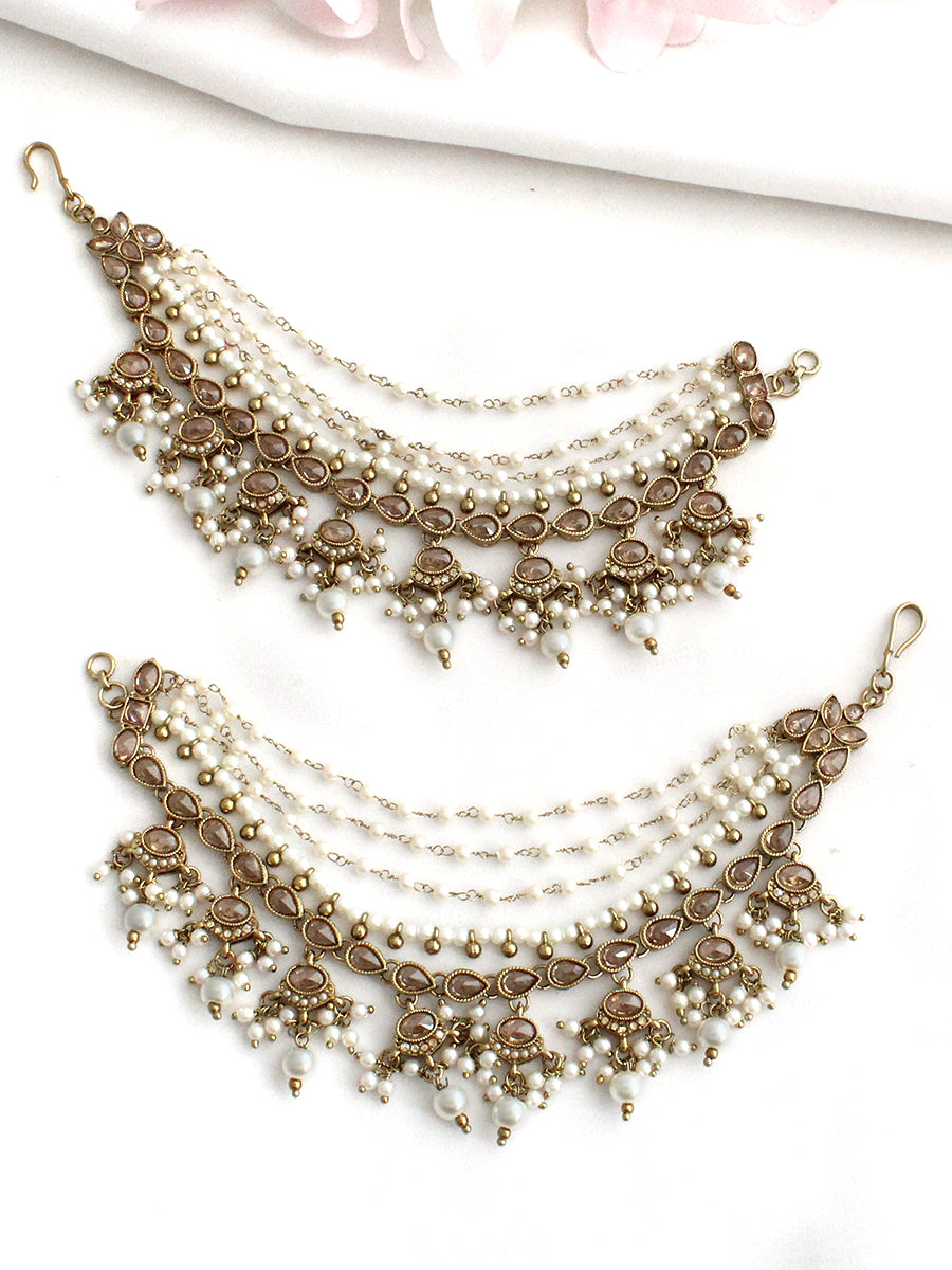 Shairy Earrings with Earchain & Tikka-Gold