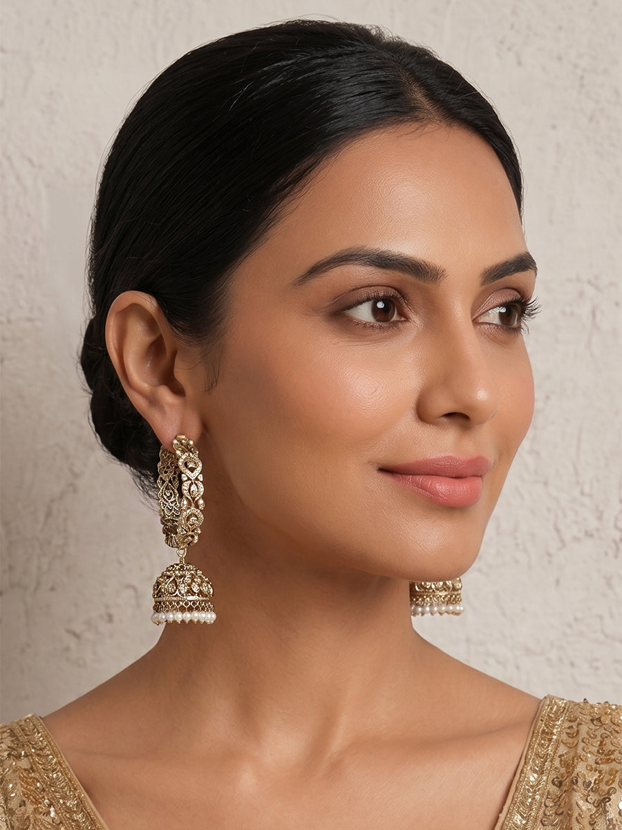 Aaria Jhumki Hoop Earrings-Gold