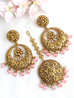 Ambika Earrings & Tikka-Pastel Pink