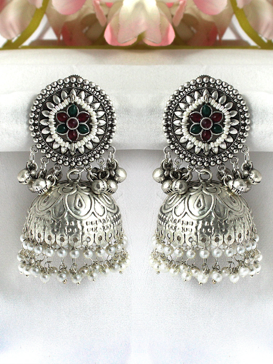 Pranjal Jhumki Earrings-Maroon / Green