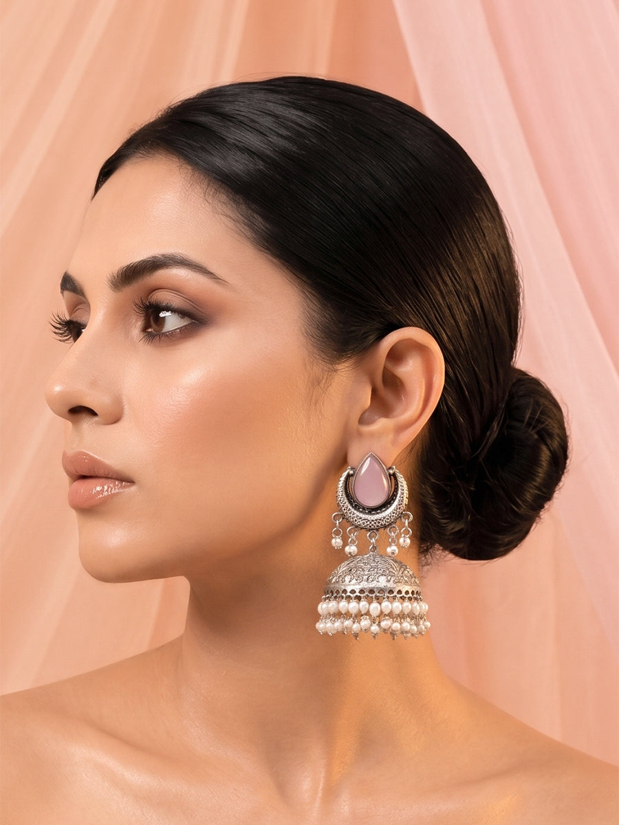 Keshini Jhumki Earrings-Pastel Pink