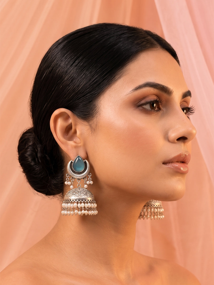 Keshini Jhumki Earrings-Aqua